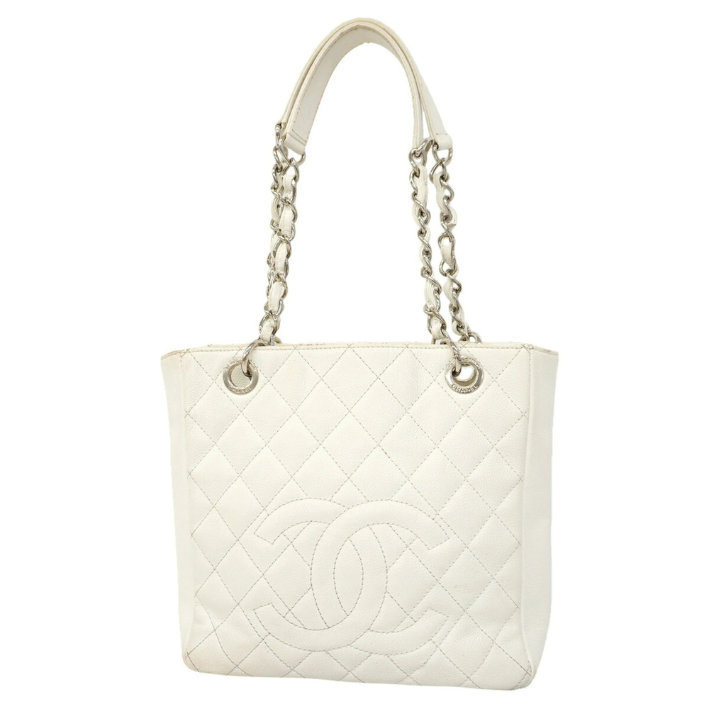 CHANEL Silver Caviar Leather Tote Bag